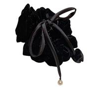 Elegante cerchietto con fiocco in pizzo di perle e nastro nero plissettato con retro a nuvola for donne e ragazze