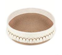 Elegante cestino in corda di cotone con nappe per trucchi e organizzazione della casa, design leggero e portatile (carta di farro bianco)