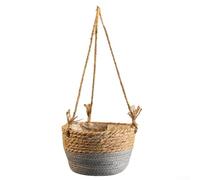 Elegante cesto sospeso in rattan, soluzione pratica per gli appassionati di piante, colore grigio