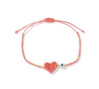 Elegante cinturino da polso con ciondolo a forma di occhio di malvagio con perline che mostra un cuore intrecciato a mano esperto per abiti versatili, cinturino da polso colorato in tessuto, Misura