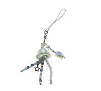 Elegante cinturino per telefono a forma di stella con frange di meduse, accessorio portachiavi con nappe per un look alla moda, Mobile phone chain, tessuto/piuma