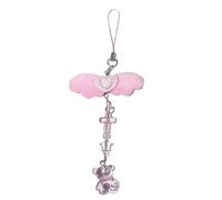 Elegante ciondolo a forma di ala di telefono con dolce fiocco e cuore in rilievo catena per telefono portachiavi portachiavi accessorio per borsa