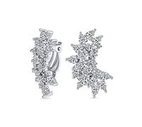 Elegante Classico Nuziale A Goccia Orecchio Cluster Crawler Cubic Zirconia AAA CZ Foglia Clip On Orecchini Per Le Donne Matrimonio Prom Formal Party Argento Placcato