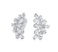 Elegante Classico Nuziale Marquise Cut Clusters AAA Cubic Zirconia CZ Foglia Clip On Orecchini Per Le Donne Matrimonio Prom Formal Party Argento Placcato