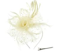 Elegante clip per capelli con piume di tulle, accessorio per capelli con fiori a pois in avorio, adatto per la datazione, feste e regali
