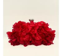 Elegante clutch da sera in raso rosso con design a petali floreali - con doppia catena, a mano e a tracolla, perfetto per il ballo, matrimoni primaverili, feste, eventi di cocktail, vacanze, laurea, r