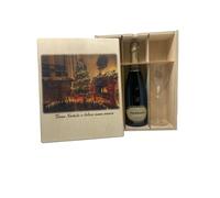 Elegante Cofanetto in legno, Personalizzabile sia con foto che con testo, contenente 1 bottiglia di Champagne o Spumante + 2 Flûte, Ottima ed Esclusiva idea regalo (Ferrari Riserva Lunelli)