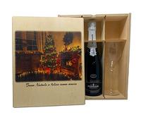Elegante Cofanetto in legno, Personalizzabile sia con foto che con testo, contenente 1 bottiglia di Champagne o Spumante + 2 Flûte, Ottima ed Esclusiva idea regalo (Ferrari Perlè Bianco)