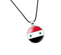 Elegante collana con ciondolo a forma di bandiera della Siria per gli appassionati di cultura e alla moda realizzata in robusta lega di zinco e vetro, distintiva dichiarazione di moda, Misura unica