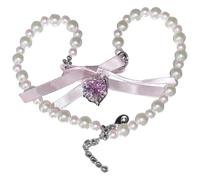 Elegante collana con ciondolo a forma di cuore di perle con nastro, zirconi e perline di vetro, 30 + 6 cm, perfetta per l'uso quotidiano e regalo di San Valentino, include scatola portaoggetti