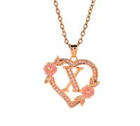 Elegante collana con ciondolo a forma di cuore floreale in ottone, gioiello leggero per occasioni speciali, elegante collana con iniziale per lei, Misura unica, come descritto, come descritto