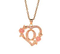 Elegante collana con ciondolo a forma di cuore floreale in ottone, gioiello leggero per occasioni speciali, elegante collana con iniziale per lei, Misura unica, come descritto, come descritto