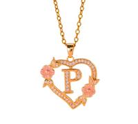 Elegante collana con ciondolo a forma di cuore floreale in ottone, gioiello leggero per occasioni speciali, elegante collana con iniziale per lei, Misura unica, come descritto, come descritto