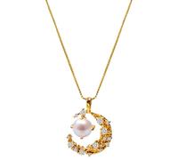 Elegante collana con ciondolo a forma di luna in argento con dettaglio in vetro, catena delicata, gioielli celesti perfetti per le donne, argento, non è una pietra preziosa
