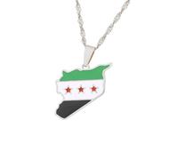 Elegante collana con ciondolo a forma di mappa della Siria, con rivestimento resistente, in acciaio inox, regolabile, per coppie unisex, Misura unica, come descritto, come descritto
