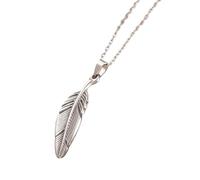Elegante collana con ciondolo a forma di piuma, in acciaio inox, lunghezza regolabile da 41 cm a 50 cm, design unico, One Size, come descritto, come descritto