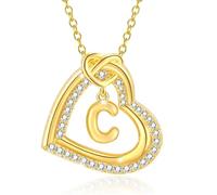 Elegante collana con iniziale a forma di cuore, con robusta lega di zirconia, ideale per regali romantici, da donna, per uso quotidiano, alla moda, minimalista, C, come descritto, come descritto