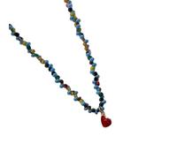 Elegante collana con medaglione a forma di cuore con perline blu, lunghezza regolabile, gioielli per compleanno, anniversario, collana vintage con ciondolo a forma di cuore blu