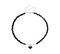 Elegante collana con simbolo d'amore con accenti di cristallo e delicate perline di vetro, ideale per l'uso quotidiano, elegante gioiello con perline in cristallo, One Size, come descritto, come