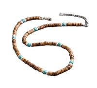 Elegante collana da donna con perline in legno lucido e autentiche turchesi accessorio per abiti eleganti
