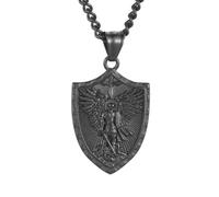 Elegante collana da uomo con ciondolo a forma di arcangelo in acciaio inox, con ciondolo a forma di scudo angelico, As show, Acciaio al titanio