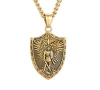 Elegante collana da uomo con ciondolo a forma di arcangelo in acciaio inox, con ciondolo a forma di scudo angelico, As show, Acciaio al titanio
