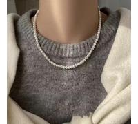 Elegante collana di perle con fibbia magnetica realizzata con perle d'acqua dolce naturali e acciaio al titanio, con un design circolare unico per completare qualsiasi outfit (05)