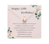 Elegante collana di perle per il decimo compleanno per ragazze con biglietto di auguri delicato set di gioielli per bambini idea regalo perfetta collana medaglione a forma di cuore, 9x8x0.9cm, Carta