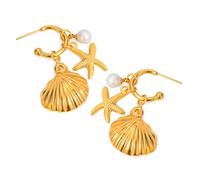 Elegante collana dorata a forma di stella marina e conchiglia, in acciaio inox, orecchini a goccia unici per vacanze al mare, A, come descritto, come descritto