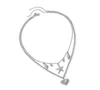Elegante collana in acciaio inox con stella marina a doppio strato, adatta per una spiaggia versatile e per le vacanze al mare di tutti i giorni, Misura unica, come descritto, come descritto