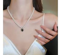 Elegante collana in rame con perle e farfalle, design elegante con nappa, catena da 39 + 5 cm, per la moda contemporanea (19#)