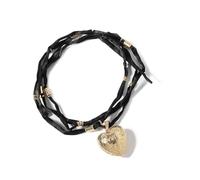 Elegante collana lunga in corda nera con ciondolo a forma di cuore inciso, accessori fatti a mano per le donne da indossare tutti i giorni gioielli con simbolo d'amore, Misura unica, come descritto