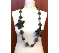 Elegante Collana Lunga Vistosa Fiori Pietre Stoffa da Donna Cerimonia Alta Moda