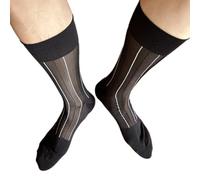 Elegante Colore Contrasto Uomini A Costine Modello Nudo Calzini Attività commerciale Formale Stomaco Sottile Medio Tubo Vitello Lunghezza Sheer Abito, Nero , Taglia unica