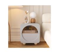 Elegante comodino moderno con anta e cassetti in vetro temperato, gambe in acciaio inox, finitura in pelle e microfibra, perfetto per mobili da camera da letto e soluzioni di archiviazione