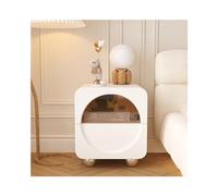 Elegante comodino moderno con anta e cassetti in vetro temperato, gambe in acciaio inox, finitura in pelle e microfibra, perfetto per mobili da camera da letto e soluzioni di archiviazione