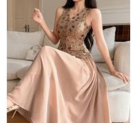 Elegante completo da donna composto da un gilet senza maniche con scollo a V e paillettes finte, e una gonna tinta unita. Adatto per l'estate e come abito da cerimonia per matrimoni. L,M,S,XL,XSColore