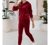 Elegante completo da donna in velluto composto da felpa e pantaloni coordinati | Completo in due pezzi realizzato in materiale morbido con una delicata lucentezza | Elegante completo da tutti i giorni
