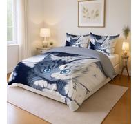 Elegante con Federa Grigio Bianco Parure Copripiumino Anime Squisito Carino Gatto leggero Traspirante per Children's Boys Girls Duvet Cover 135x200cm(53" x 79")