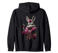 Elegante Coniglio Ritratto Moda Coniglio Vino Rosso Grafica Rosa Felpa con Cappuccio