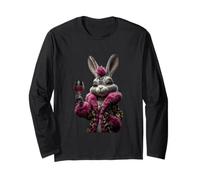 Elegante Coniglio Ritratto Moda Coniglio Vino Rosso Grafica Rosa Maglia a Manica