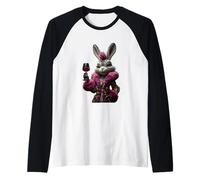 Elegante Coniglio Ritratto Moda Coniglio Vino Rosso Grafica Rosa Maglia con Maniche Raglan