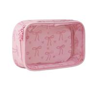 Elegante contenitore trasparente per borsa bellezza con nodo a farfalla con fiocchi per organizzare prodotti per la cura della pelle Borsa per trucco piegata in PVC trasparente