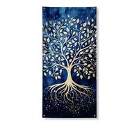 Elegante copertura per porta con albero decorativo, foglia dorata da appendere alla parete, decorazione stagionale per la casa per interni ed esterni, 91 x 182 cm