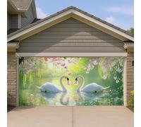 Elegante copertura per porta del garage con cigni, paesaggi romantici della natura, grandi decorazioni per porte del garage, decorazione da giardino per primavera ed estate, 400 x 180 cm