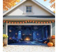 Elegante copertura per porta del garage del camino spettrale, grande decorazione per interni ed esterni di Halloween, accogliente decorazione per feste autunnali, 390 x 180 cm