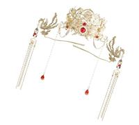Elegante copricapo da sposa con motivi fenici e delicate nappe per matrimoni e celebrazioni a tema cinese