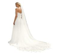 Elegante copricapo da sposa lungo con ricami in pizzo lunghezza cattedrale per la sposa (Beige One Size)