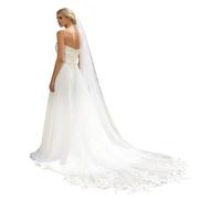Elegante copricapo da sposa lungo con ricami in pizzo lunghezza cattedrale per la sposa (White One Size)