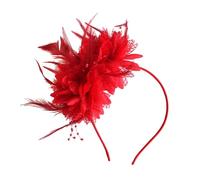 Elegante copricapo for capelli con fiori di piume e piume da sposa, for accessori for fascia for cocktail party da donna(Color:Red)